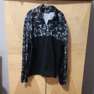 Men's The North Face Quarter Zip Pullover Sweater Gray And Black Camo Size Large